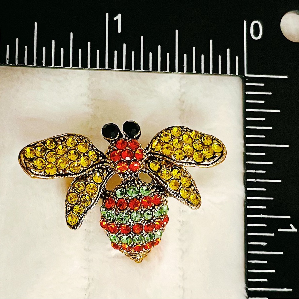 Bee Rhinestone Brooch Pin Yellow Red Green Crystal Insect Statement Jewelry